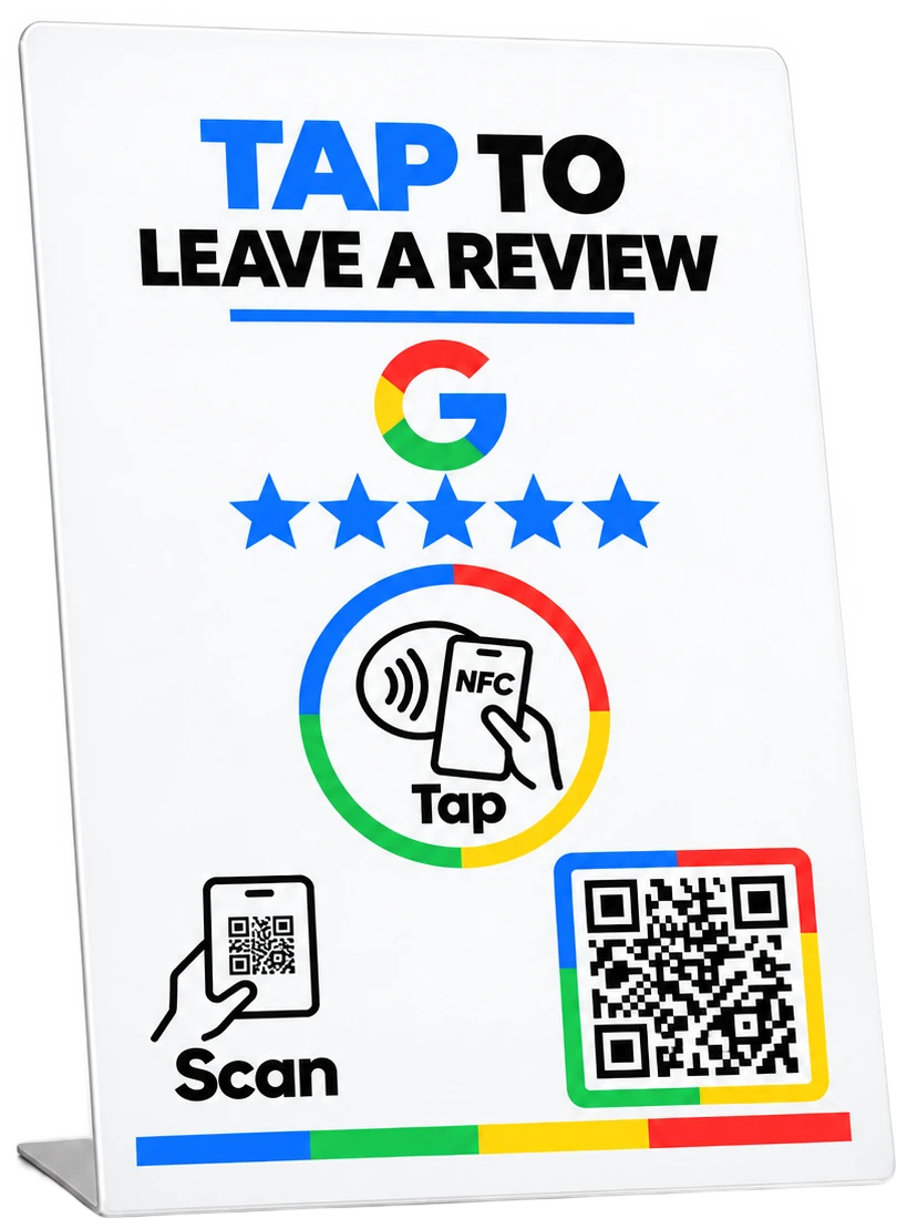 FavorTap NFC review card, white finish