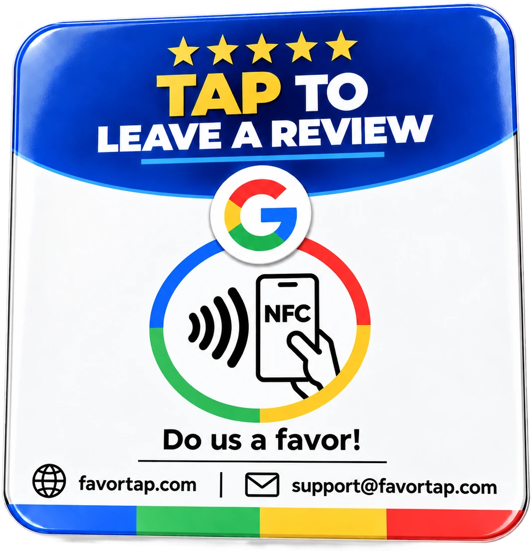 FavorTap NFC review sticker, white finish